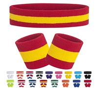 FACATH Striped Sweatband Set Sports Headband Wristband Set Terry Cloth Wristband Athletic Exercise Basketball Wrist Band Headbands Moisture Wicking Sweat Absorbing Cotton Stripped Sweat Band