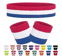 FACATH Striped Sweatband Set Sports Headband Wristband Set Terry Cloth Wristband Athletic Exercise Basketball Wrist Band Headbands Moisture Wicking Sweat Absorbing Cotton Stripped Sweat Band
