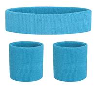 FACATH Sweatband Set Light Blue Sports Headband Wristband Set Terry Cloth Wristband Athletic Exercise Basketball Wrist Band Headbands Moisture Wicking Sweat Absorbing Cotton Stripped Sweat Band