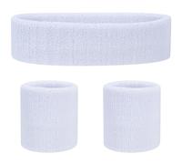 FACATH Sweatband Set White Sports Headband Wristband Set Sweatbands Terry Cloth Wristband Athletic Exercise Basketball Wrist Band Headbands Moisture Wicking Sweat Absorbing Cotton Stripped Sweat Band