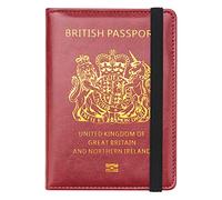 FACATH UK Passport Holder with Gilded UK Passport Pattern: Passport Covers Slim, Durable & British-Themed | Perfect Fit for UK Passports (Deep Red)