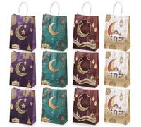 Faccito 12 Pcs Eid Mubarak Paper Bags Ramadan Gift Bag with Handle Multi Functional Muslim Eid Mubarak Party Favor Bag Assorted Islamic Candy Treat Bags for Party Decorations(Elegant)