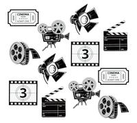 Faccito 12 Pcs Large Movie Night Cutouts Vintage Movie Themed Party Decor Double Side Black and White Clapboard Camera Spotlight Cinema Cutout for Party Supplies, 6 Style