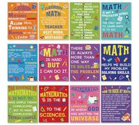 Faccito 12 Pcs Math Inspirational Posters Classroom Decor Supplies, Motivational Mathematics Educational Posters for Elementary Middle High School Math Art Teacher Must Haves (Fresh,Multicolor)