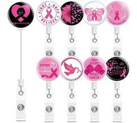 Faccito 18 Pcs Breast Cancer Badge Reel Retractable Butterfly Breast Cancer Badge Holder for Awareness Item Women Volunteer Nurse Accessories