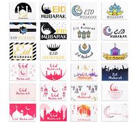 Faccito 24 Pack Eid Mubarak Cards with Envelopes and Ramadan Mubarak Stickers Assorted Happy Eid al-Fitr al-Adha Greeting Card for Islamic Muslim Party Decorations