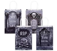 Faccito 24 Pcs Halloween Tombstone Paper Bags with Handles 5. 91 x 3. 15 x 8. 27 Inch Small Gift Bags for Social Workers Church Ministry Charity Supplies Candy Popcorn Biscuits Halloween Party Favors