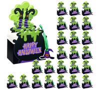 Faccito 24 Pcs Halloween Witches Brew Candy Boxes Set Popcorn Candy Boxes with Ribbon and Witch Hat Tag Bulk Halloween Party Event Gift Decoration