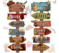 Faccito 24 Pcs Western Party Directional Sign Yard Cowboy Rodeo Theme Cutouts Wild West Welcome Sign Decor for Western Birthday Photo Props Backdrop Wall Party Decorations (Retro Color)