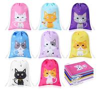Faccito 24 Pieces Cat Party Favor Bags Cat Themed Birthday Goodie Bags Pet Kitty Gift Drawstring Pouch Kitty Candy Treat Pouchs for Birthday Party Baby Shower Decoration Supplies