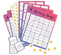Faccito 33 Pcs Recovery Bingo Games with 24 Players Bingo Cards 7 Sheet Tearable Cross Chips 2 Calling Cards Questions Group Therapy Game for Adults and Family Vacation Holiday Party Favors