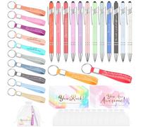 Faccito 48 Pcs Employee Appreciation Gifts, Motivational Thank You Keyrings Silicone Inspirational Ballpoint Pens with Thank You Cards You Are Awesome Organza Bags for Teacher Nurse Colleague Gift