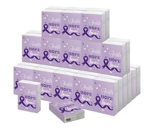 Faccito 50 Pack Pancreatic Cancer Awareness Pocket Tissues Purple Ribbon Tissue Paper Bulk for Domestic Violence, Lupus, Overdose, Alzheimer's & Cancer Survivor Gift Charity Event Supplies