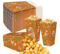 Faccito 50 Pcs Christmas Popcorn Boxes Brown Gingerbread Popcorn Boxes Christmas Paper Snow House Buckets Snack Containers Holiday Case for Xmas Party Gingerbread House Party Favors Supplies