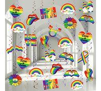 Faccito 54 Pcs Pride Decorations Gay Rainbow Hanging Decor Pride Month Ceiling Hanging Swirls Love is Love Bisexual Party Decoration for Lesbian LGBTQ Parade Bisexual Rainbow Party Supplies Decor