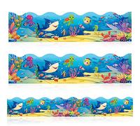 Faccito 60 ft Ocean Bulletin Board Straight Under the Sea Bulletin Board Trim Ocean Themed Borders 60 Pcs, with Glue Point Dots for Classroom School Office Decor Chalkboard Fish Birthday Party