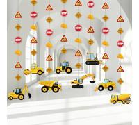 Faccito 8 Packs Construction Party Banner Decorations Traffic Zone Paper Garland Construction Birthday Paper Hanging Cutouts for Kids Boy Traffic Zonetheme Dump Truck Birthday Party Supplies Decor