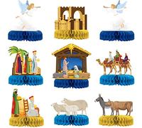 Faccito 9 Pcs Christmas Honeycomb Centerpieces Religious Nativity Scene Table Decorations Cardboard Jesus Crafts for Winter Holiday Church Party Supplies
