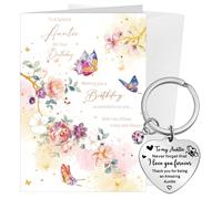 Faccito Auntie Birthday Card Gift Set with Keyring Luxury Card for Aunt, Ready to Gift from Niece or Nephew, with Envelope and Velvet Bag