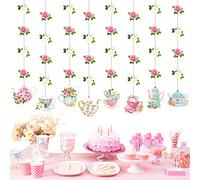 Faccito Floral Tea Party Decorations Double Sided Tea Party Hanging Garland Decor for Baby Shower Gender Reveal Bridal Wedding Favors Girls Women 32", 8 Pack