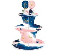 Faccito Gender Reveal Party Cupcake Stand Decorations, Blue and Pink 3 Tier Baby Shower Cupcake Toppers Tower Cardboard Supplies for Boy Girl Baby Gender Reveal Birthday Party Favors (Flower)