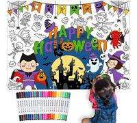 Faccito Halloween Giant Coloring Poster with 24 Markers Happy Halloween Coloring Tablecloth Craft Jumbo Vampire Witch Castle Table Cover DIY Painting Crafts for Activities Games Party Favors