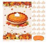 Faccito Thanksgiving Party Games Pin The Cream on The Pumpkin Pie with Blindfold Thanksgiving Gift Activities Fall Autumn Harvest Pumpkin Pie Pin Game Turkey Poster Party Supplies