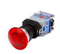 FACDEM 22mm LA38 illuminated Pushbutton Switch Self-Locking Reset Flat Head Jog Switch 24 220V Red Green Start Mushroom Knob With light Self-locking (Color : With light (red)-01, Size : 6V)