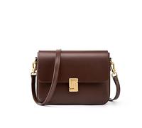FACDEM Genuine Leather Women Crossbody Bag Luxury Design Small Square Bag Cowhide Women's Commuter Shoulder Bag Ladies Gift(Coffee)