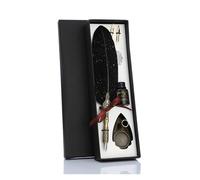 FACDEM Vintage Calligraphy Feather Dip Pen Fashion Pen Handle 2/5 Nib Writing Ink Set Quill Fountain Pen Writing Set Birthday/Xmas Gift(2 nibs Black A)