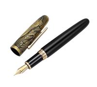 FACDEM Wood Fountain Pen With Iron Cow Relief Carving Stationery Office Business Writing Calligraphy Pens For Men's Gift(B,M 0.7mm)