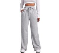 FACDIBY Wide Leg Sweatpants for Women Elastic High Waisted Drawstring Loose Pants with Pockets, 01-light Grey, S