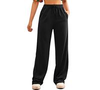 FACDIBY Wide Leg Sweatpants for Women Elastic High Waisted Drawstring Loose Pants with Pockets, Black, S