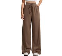 FACDIBY Wide Leg Sweatpants for Women Elastic High Waisted Drawstring Loose Pants with Pockets, Brown, Large