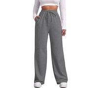 FACDIBY Wide Leg Sweatpants for Women Elastic High Waisted Drawstring Loose Pants with Pockets, Dark Grey, M