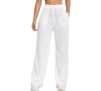 FACDIBY Wide Leg Sweatpants for Women Elastic High Waisted Drawstring Loose Pants with Pockets, White, S