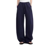 FACDIBY Womens Barrel Sweatpants Fleece Lined Wide Leg Sweat Pants Cotton Elastic Waisted Trousers with Pockets, Navy Blue, S