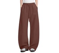 FACDIBY Womens Barrel Sweatpants Fleece Lined Wide Leg Sweat Pants Cotton Elastic Waisted Trousers with Pockets, Coffee, M
