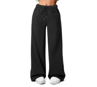 FACDIBY Women's Fleece Wide Leg Sweatpants Winter Warm Thermal Straight Leg Sweat Pants with Pockets, Black, XL