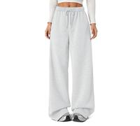 FACDIBY Women's Fleece Wide Leg Sweatpants Winter Warm Thermal Straight Leg Sweat Pants with Pockets, White Grey, M