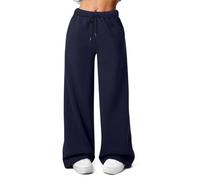 FACDIBY Women's Fleece Wide Leg Sweatpants Winter Warm Thermal Straight Leg Sweat Pants with Pockets, Navy Blue, XS