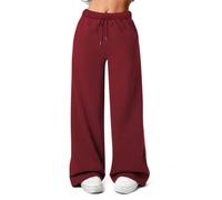 FACDIBY Women's Fleece Wide Leg Sweatpants Winter Warm Thermal Straight Leg Sweat Pants with Pockets, Wine Red, XS