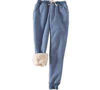 FACDIBY Women's Sweatpants Sherpa Lined Winter Warm Athletic Jogger Fleece Pants, 02-blue, Large
