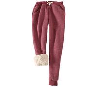 FACDIBY Women's Sweatpants Sherpa Lined Winter Warm Athletic Jogger Fleece Pants, 03-wine Red, Large