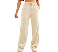 FACDIBY Womens Wide Leg Jogging Bottoms Elastic High Waist Drawstring Loose Pants with Pockets, beige, L
