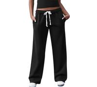 FACDIBY Womens Wide Leg Jogging Bottoms Elastic High Waist Drawstring Loose Pants with Pockets, Black, XL