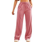 FACDIBY Womens Wide Leg Jogging Bottoms Elastic High Waist Drawstring Loose Pants with Pockets, pink, S