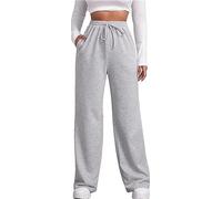 FACDIBY Womens Wide Leg Jogging Bottoms Elastic High Waist Drawstring Loose Pants with Pockets, gray