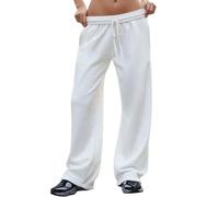 FACDIBY Women's Wide Leg Sweatpants High Waisted Baggy Interior Drawstring Sweatpants Straight Leg Sweat Pants, White, M
