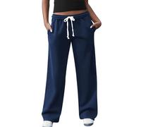 FACDIBY Women's Wide Leg Sweatpants High Waisted Baggy Interior Drawstring Sweatpants Straight Leg Sweat Pants, Navy Blue, M